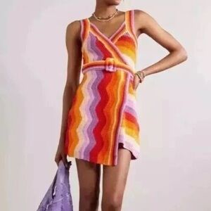 Farm Rio Anthropologie Crochet Mini Wrap Dress Belt Small New NWT Orange Purple